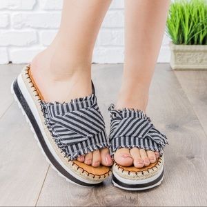 Nature Breeze Stripped Espadrille Platform Sandal Slides Canvas Bow